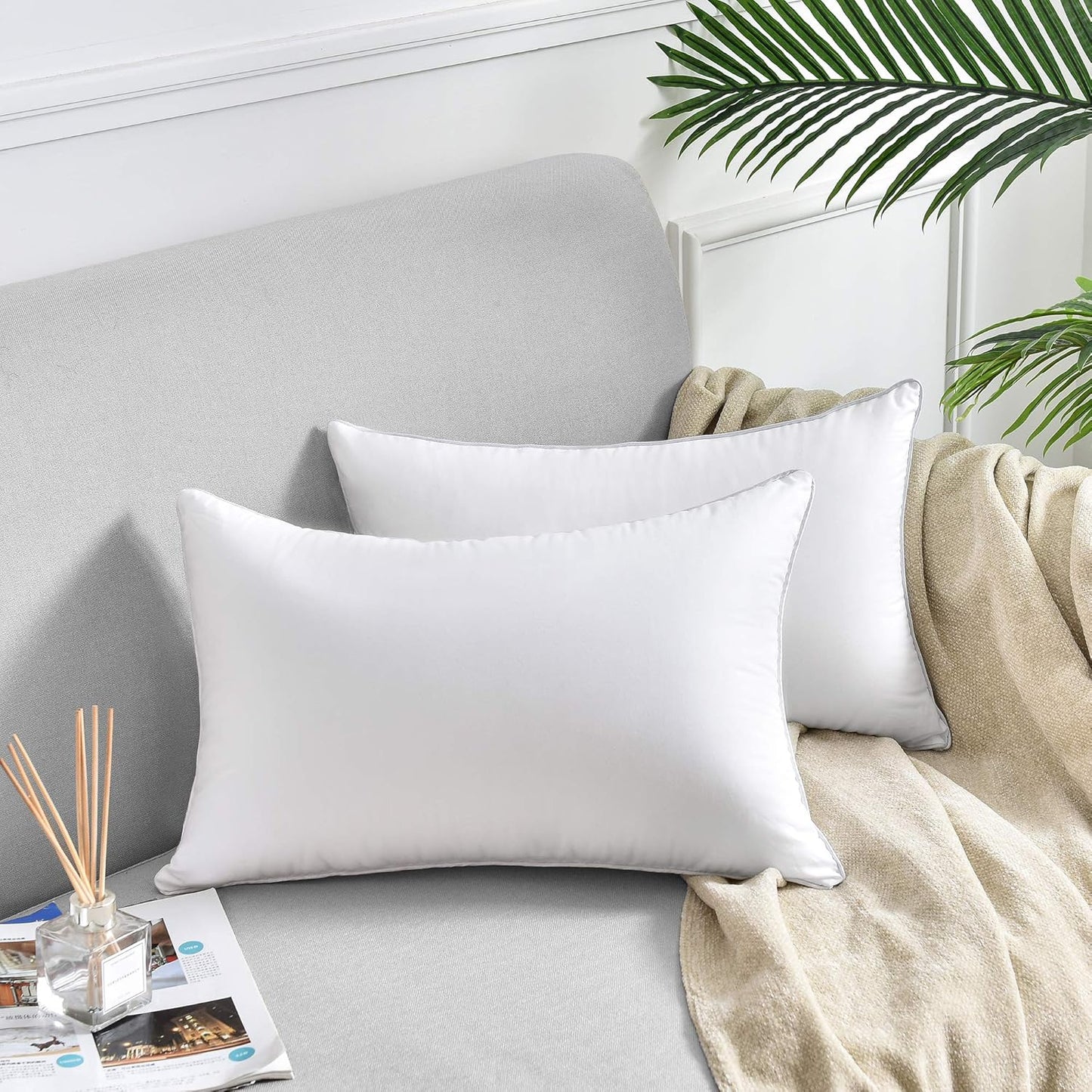 Oubonun 18"x18" Pillow Inserts (Set of 2) - Throw Pillow Inserts with 100% Cotton Cover - 18 Inch Square Interior Sofa Pillow Inserts - Decorative Pillow Insert Pair - White Couch Pillow
