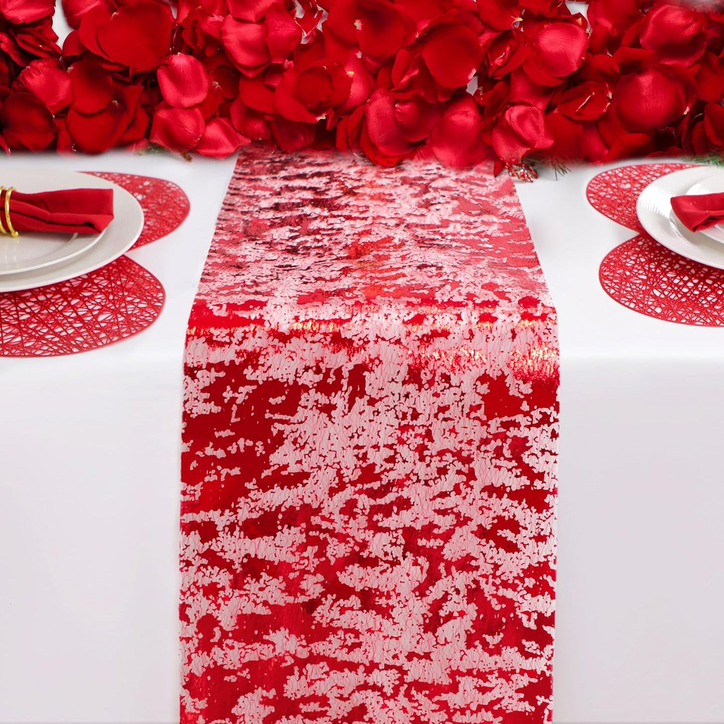 Snowkingdom 2 Pieces Gold Table Runner, Sequin Glitter Foil Metallic Thin Mesh Runner Roll 11"x108", Gold Table Decorations for Event Party, Wedding, Birthday Party, Christmas