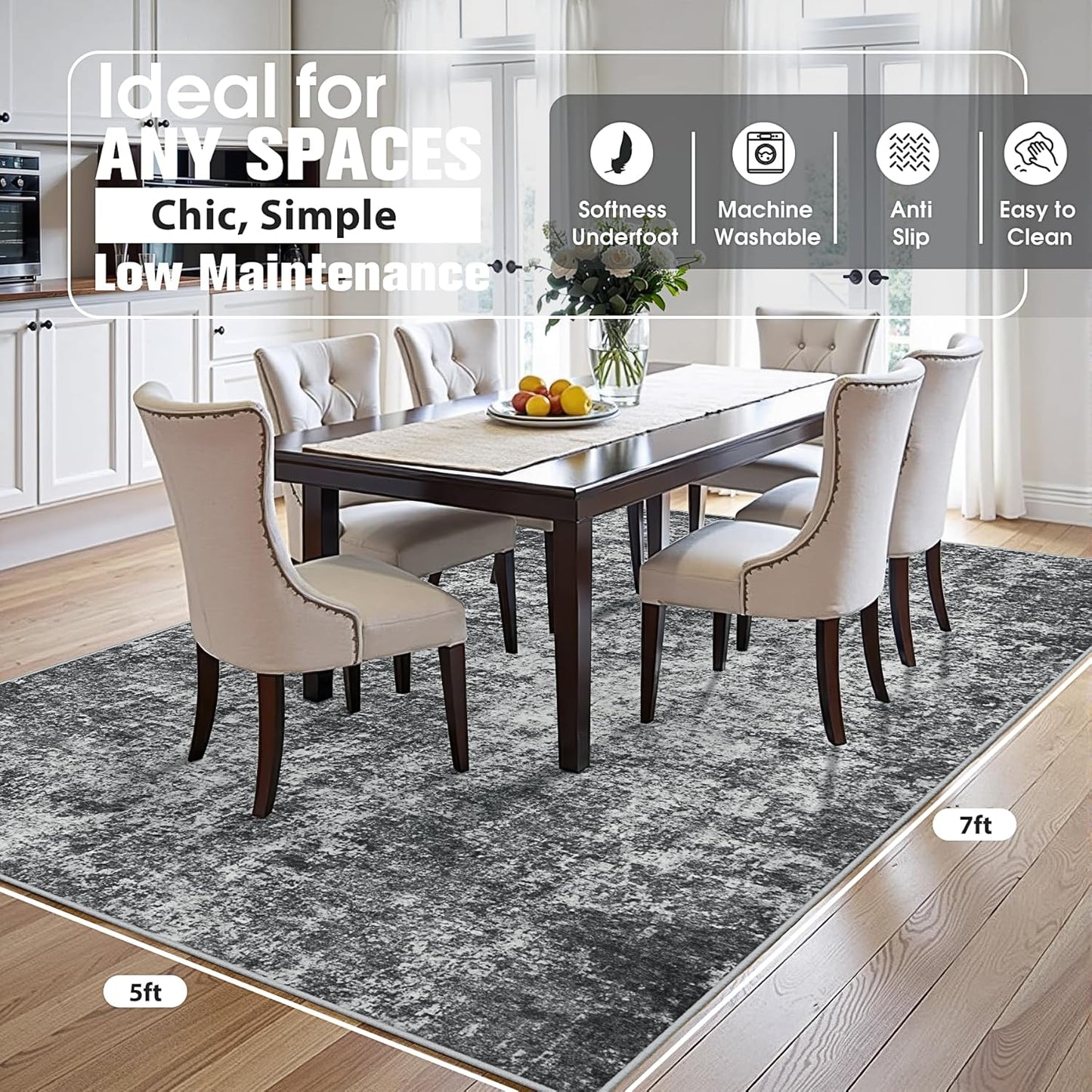 8x10 Area Rugs for Living Room Rug Washable: Abstract Large Rug for Dining Room Bedroom Carpet Non Slip 8 by 10 Indoor Modern Nursery Home Office Blue Grey