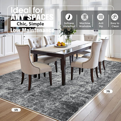 8x10 Area Rugs for Living Room Rug Washable: Abstract Large Rug for Dining Room Bedroom Carpet Non Slip 8 by 10 Indoor Modern Nursery Home Office Blue Grey