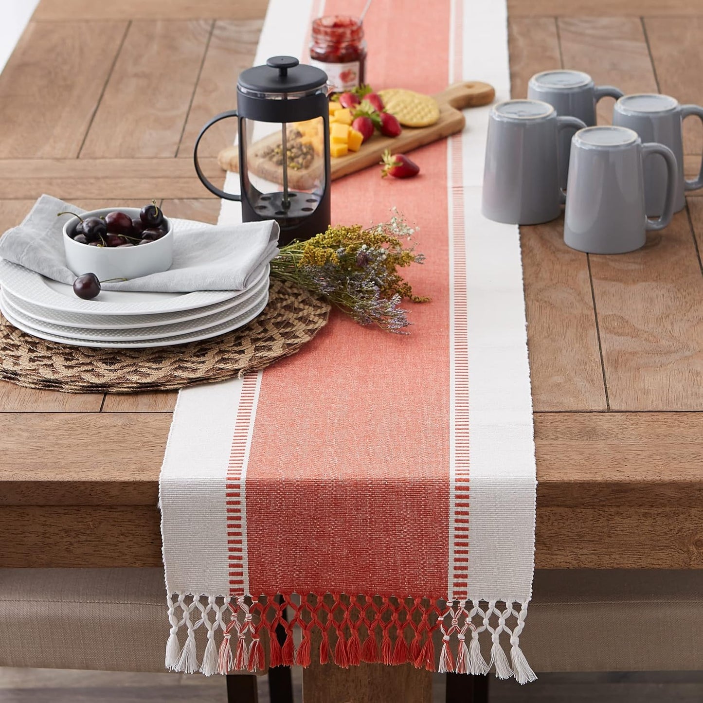 DII Dobby Stripe Woven Table Runner, 13x72-inch, French Blue