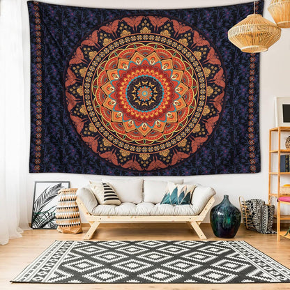 Black Mandala Tapestry Wall Hanging Psychedelic Wall Tapestry Aesthetic Indian Hippie Decor Bohemian Art Boho Home Decoration for Bedroom,Living Room,Dorm