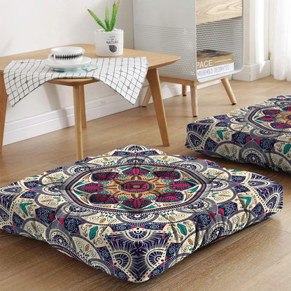 Mandala Meditation Cushion, Boho Meditation Mat, Meditation Pillows for Sitting on Floor, Cushions for Sitting in Home and Outdoor, Square Floor Pillow Cushion Seating for Yoga Accessories 22'' X 22''