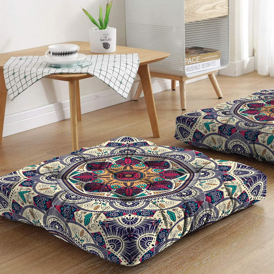 Mandala Meditation Cushion, Boho Meditation Mat, Meditation Pillows for Sitting on Floor, Cushions for Sitting in Home and Outdoor, Square Floor Pillow Cushion Seating for Yoga Accessories 22'' X 22''