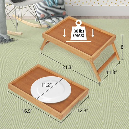 Artmeer Bed Tray Table with Folding Legs,Bamboo Breakfast in Bed for TV Table, Laptop Computer Tray,Eating,Snack Tray(Bamboo)