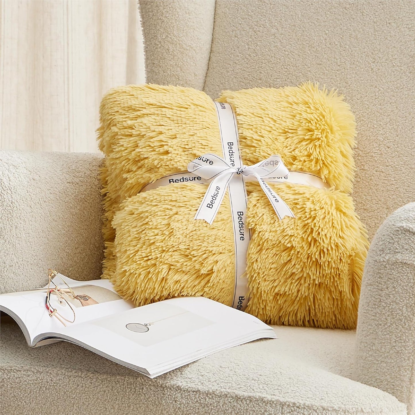 Bedsure GentleSoft Fluffy Fuzzy Faux Fur Throw Blanket for Couch, Soft Sherpa Fleece Cozy Gifts for Women, Plush Bed Blanket Room Decor for Men, Thick Warm Minky Teen Gifts Winter Bedding