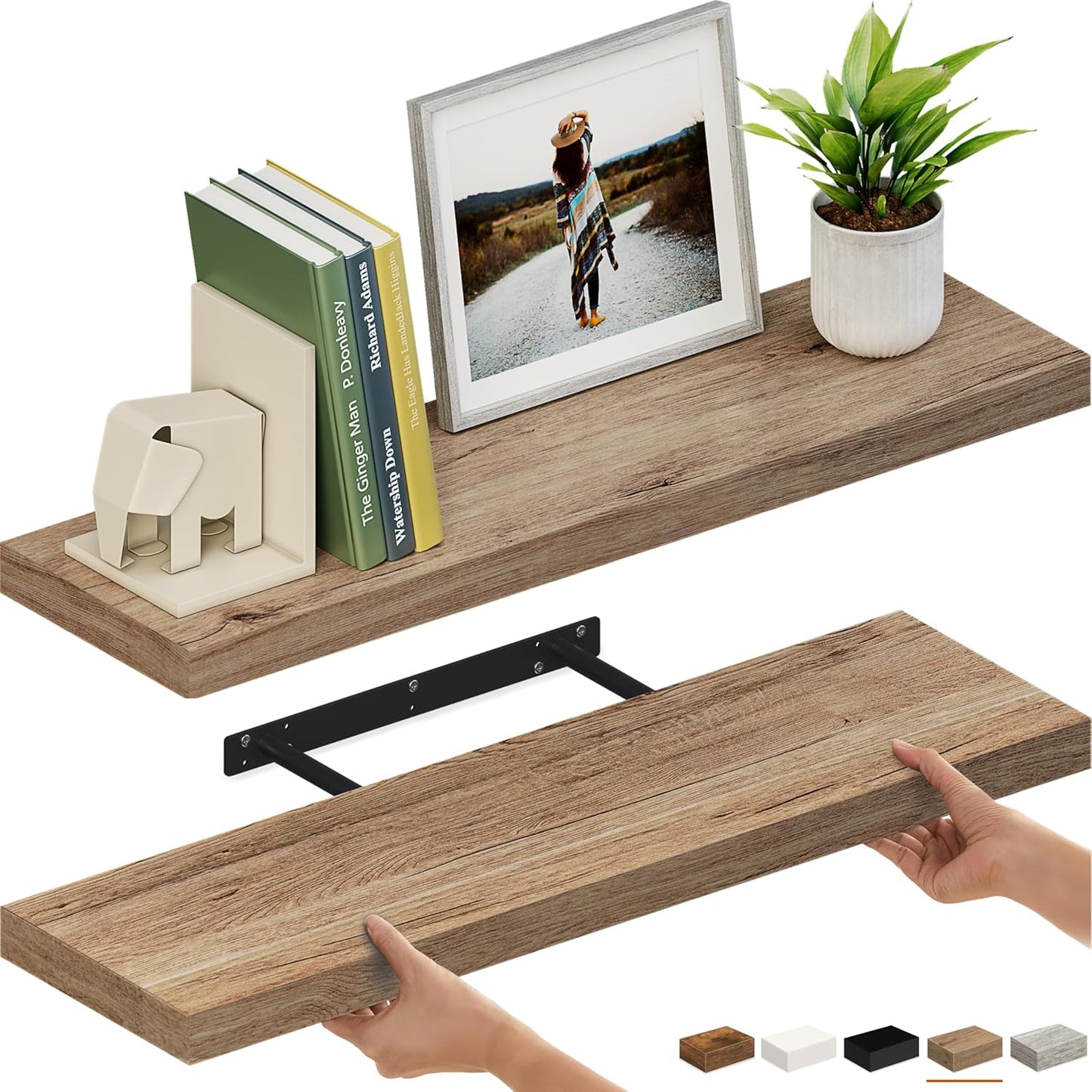 Ballucci Floating Shelves for Wall, 48" Wood Wall Shelf Set of 2, with Invisible Brackets for Bathroom, Living Room, Bedroom, Kitchen, Nursery, 8" Deep, Black