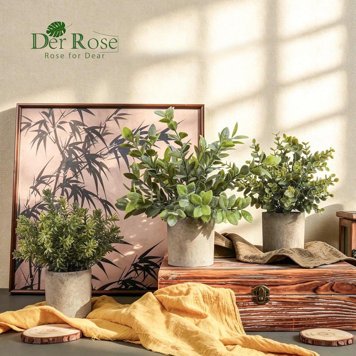 Der Rose 3 Pack Mini Potted Fake Plants Artificial Plastic Eucalyptus Plants Topiaries for Home Office Desk Farmhouse Shelf Room Bathroom Decor(Sage Green)