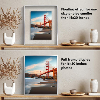 Americanflat Aluminum 11x14 Floating Picture Frame with Shatter-Resistant Glass - Use as 8x10 Picture Frame or Display 11x14 Photo - Signature Float Collection - Photo Frames for Wall Display - Black