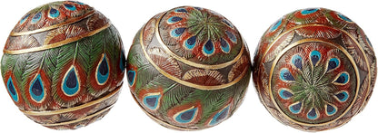 Design Toscano Peacock-Feathered Orbs Decorative Accent Balls: Set of Three
