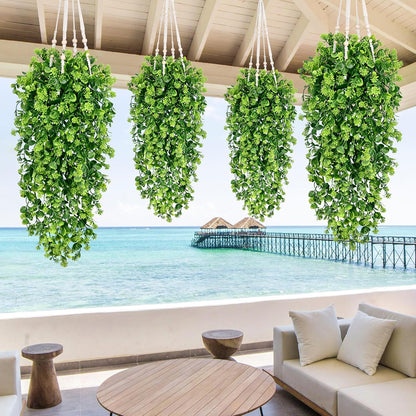 Waipfaru 4Pcs Fake Hanging Plants 2.7ft Fake Plants Eucalyptus Leaves UV Resistant Fake Vines Ivy Artificial Plants Outdoor Faux Plants Indoor Bedroom Living Room Boho Wall Porch Shelf Decor