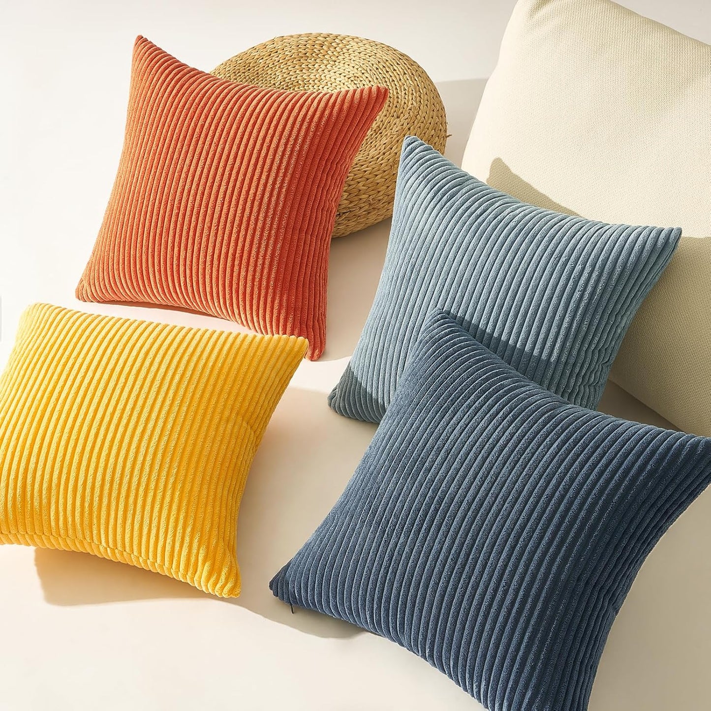 Topfinel Decorative Throw Pillow Covers Cushion Cases, Set of 4 Soft Velvet Modern Double-Sided Designs, Mix and Match for Boho Farmhouse Fall Home Decor (18x18 inch, Orange/Teal)