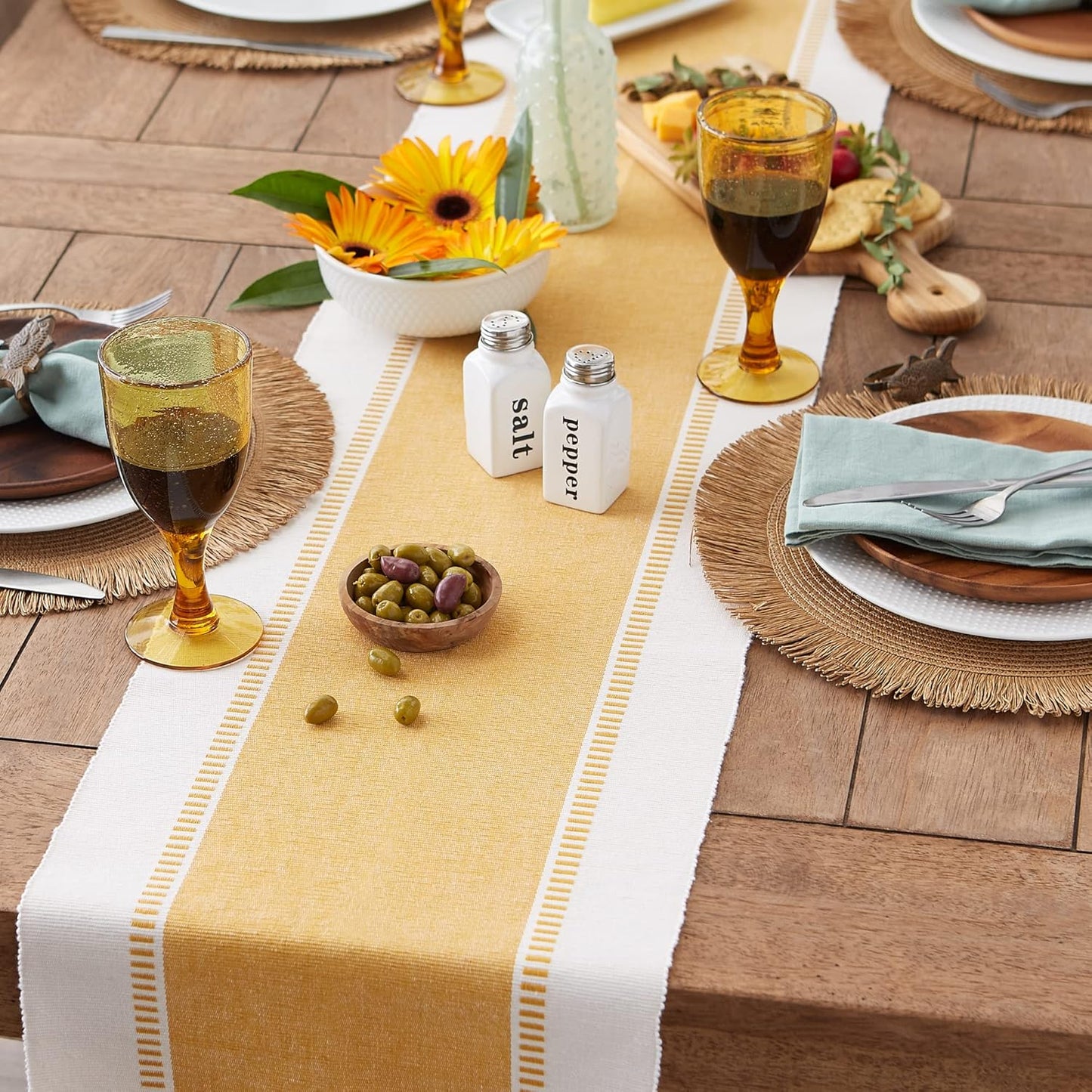 DII Dobby Stripe Woven Table Runner, 13x72-inch, French Blue