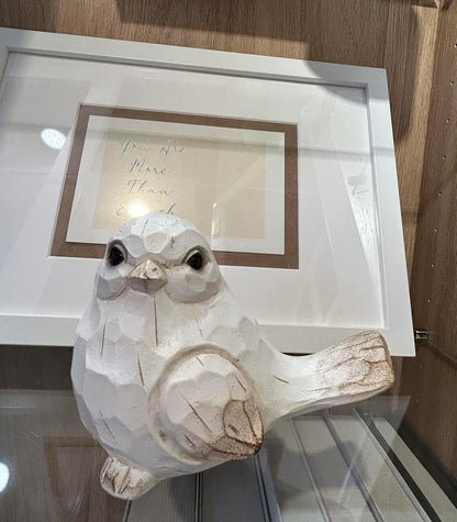 New White Modern Farmhouse Bird Figurine, Bird Statue Sculpture - Carved Rustic Distressed Animal Bird Ornaments - Home Decor Accents Collectible Bird Figurine | Spring