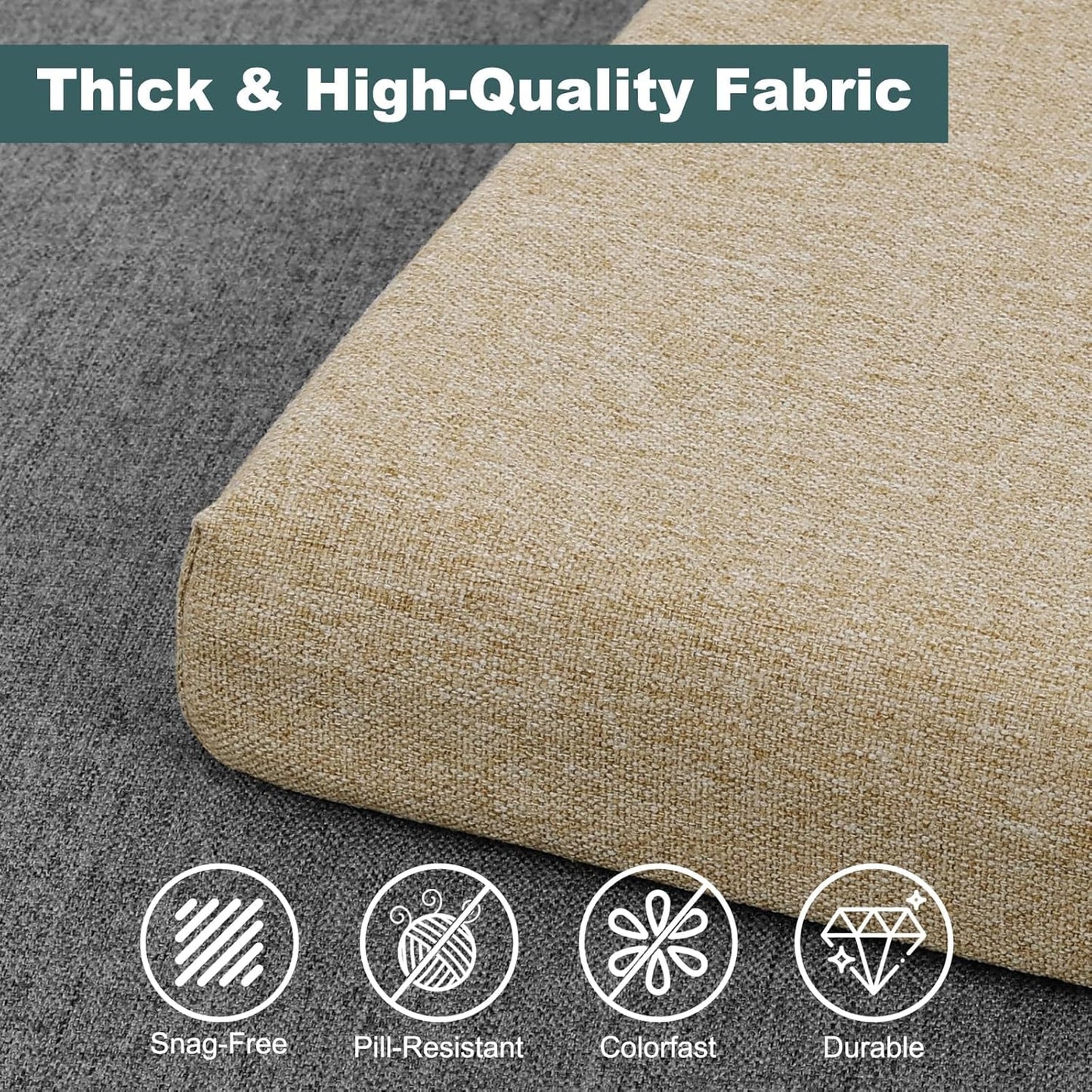 baibu 48 Inch Bench Cushion, Dual-Layer Design Memory Foam Indoor Bench Cushion, Non-Slip Standard Size Rectangle Seat Pad with Ties, 48x16x2Inch, Beige