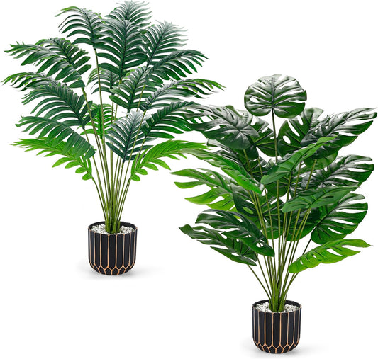 Der Rose 28'' Fake Plants Tall Artificial Monstera Faux Plants Indoor Outdoor Tree for Living Room Home House Decor