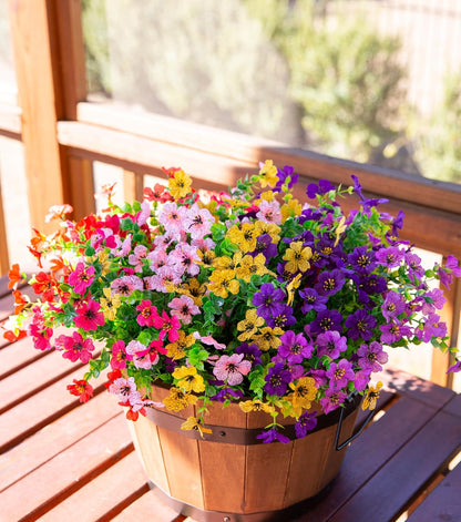 HyeFlora Artificial Flowers for Outdoor Indoor Garden Home Decoration, Faux Flower Daisy with Eucalyptus Leaves Fake Plants Greenery Boxwood Porch Patio, 12 Bundles (Mix Pink Red Purple Yellow)
