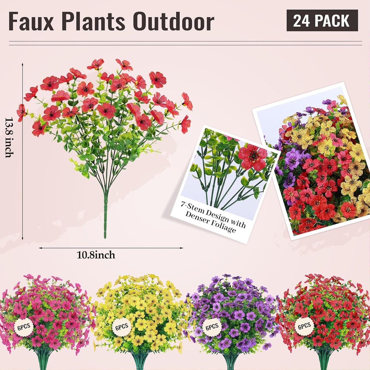 Der Rose 12 Bundles Artificial Flowers for Outdoors Fake Flowers Plants Spring Summer Decoration UV Resistant for Outside Home Porch Patio Garden Decor