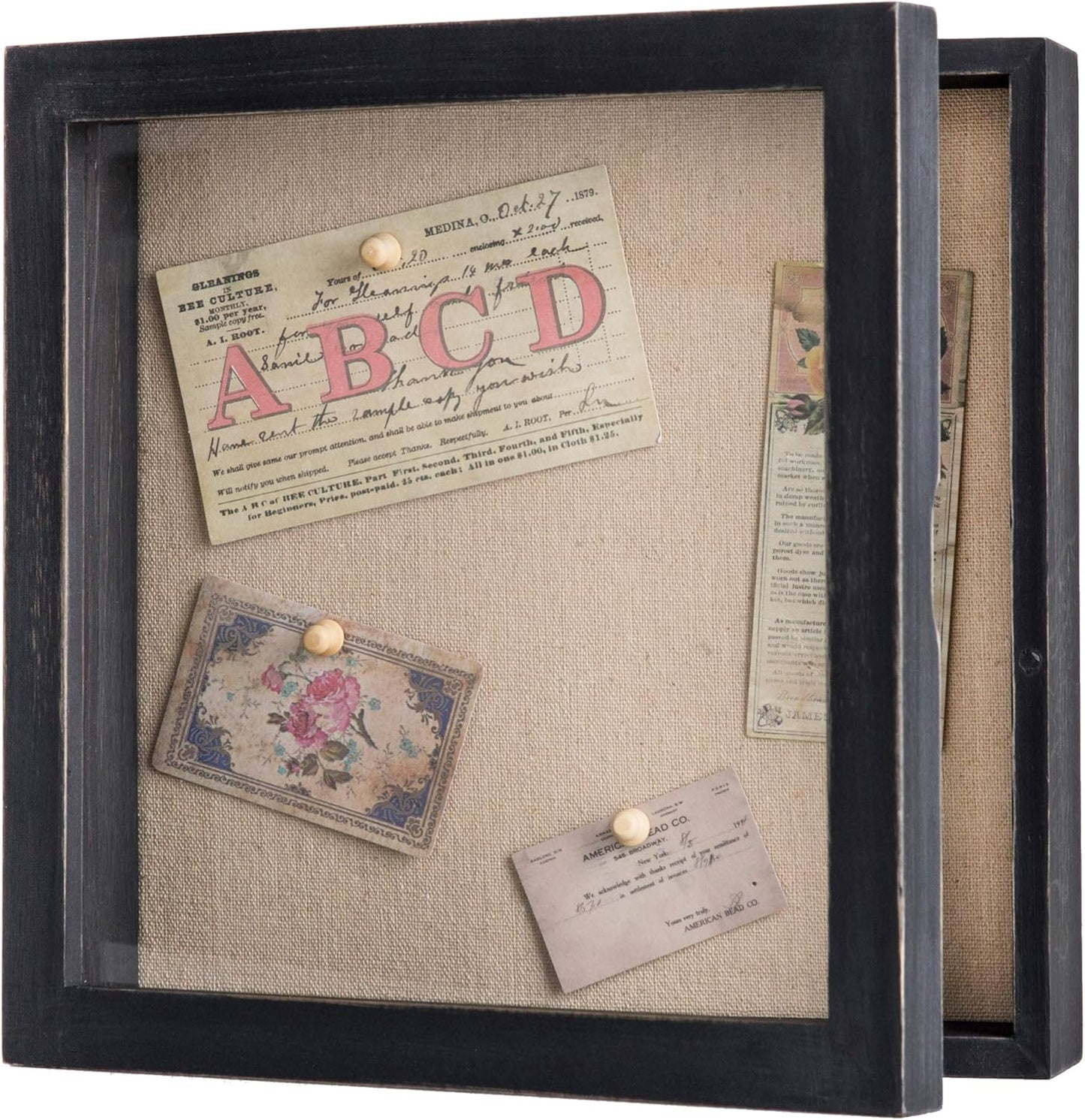 Freezing point Shadow Box Frame 8x8 Shadow Boxes Display Case with Linen Back Memorabilia Awards Medals Bouquet Photos Picture Badge Wedding Memory Box for Keepsakes Carbonized Small Pin Board