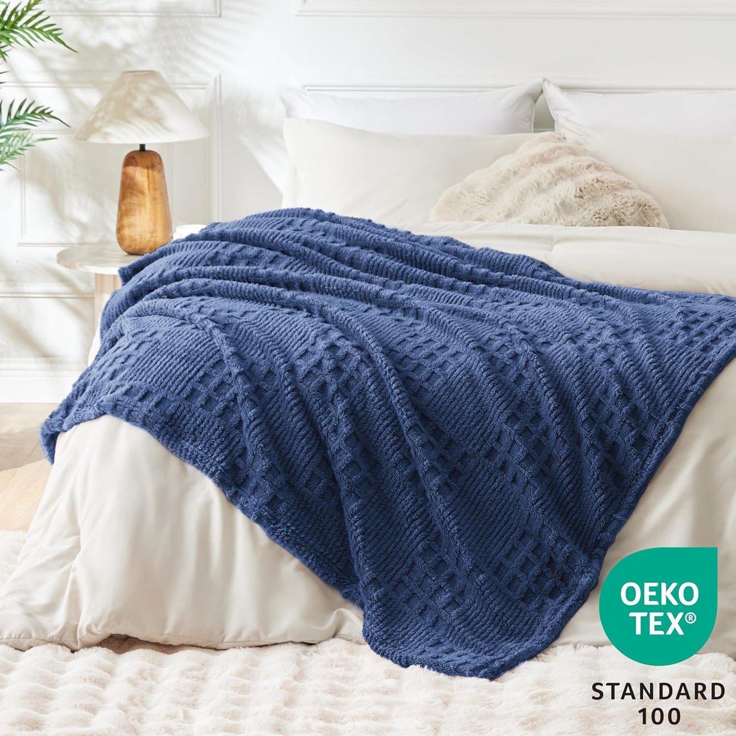 EXQ Home Fleece Throw Blanket for Couch or Bed - 3D Imitation Turtle Shell Jacquard Decorative Blankets - Cozy Soft Lightweight Fuzzy Flannel Blanket Suitable for All Seasons(50"×60",Beige)