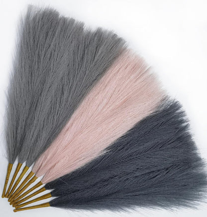 SeptCat 9 Pcs 45" Faux Dried Pampas Grass Tall Decor, Fluffy Fake Long Pompas Artificial Black Grey Gray Pompous Stems Bouquet Flower Arrangement Vase Filler for Boho Home Wedding Decoration