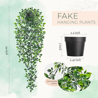 Der Rose 1Pcs 34'' Fake Hanging Plants Artificial Potted Faux Hanging Plants Indoor Pothos Vines for Home Bathroom Bedroom Wall Shelf Decor