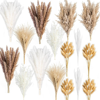96PCS Natural Dried Pampas Grass Boho Home Decor Bouquet Phragmites Dried Flowers Bouquet for Wedding Floral Arrangements Living Room Decorations (96PCS)