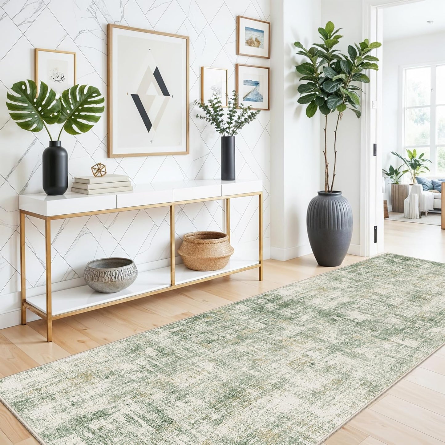 2x3 Washable Non-Slip Area Rug - Soft Low Pile Throw Rug for Kitchen Entryway Bedroom - Modern Indoor Door Mat with Rubber Backing (Beige Grey) - Colors A