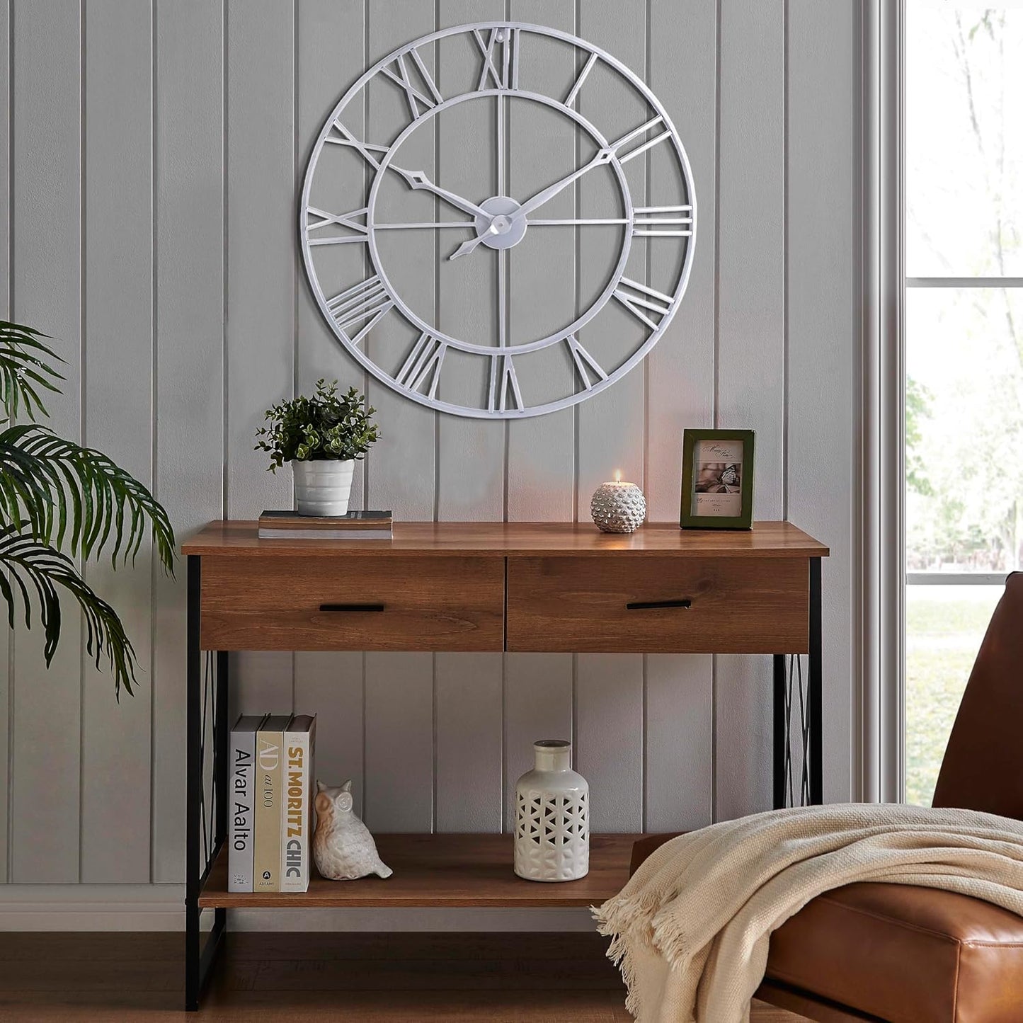 CLXEAST 30 Inch Large Wall Clock Modern, Oversized Roman Numeral Decorative Black Metal Wall Clock for Living Room Decor,House Warming Gifts New Home