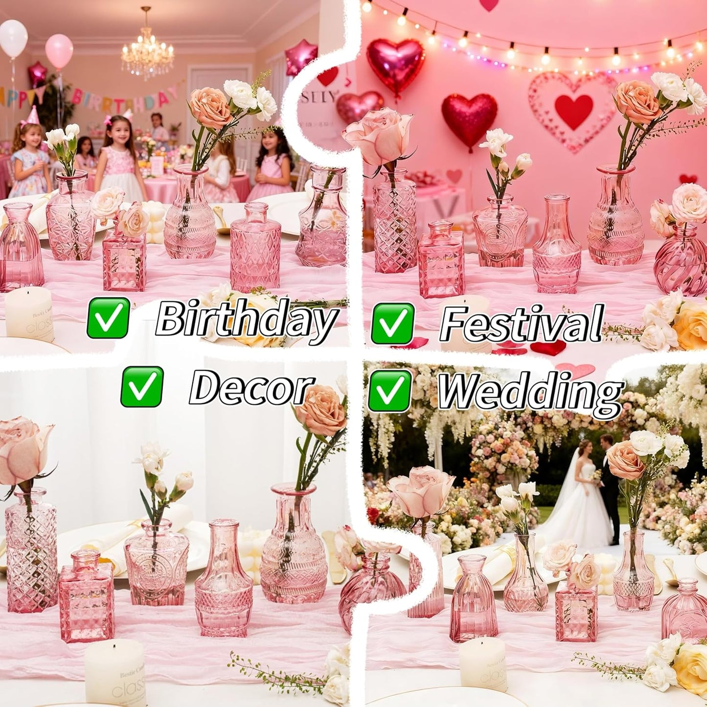 Clear Glass Bud Vase Set of 12 Pcs,Small Bud Vases in Bulk,Glass Crystal Flower Vases Table Centerpieces for Party Event Wedding Decor Baby Shower Decorations (Clear, 12 Pcs)