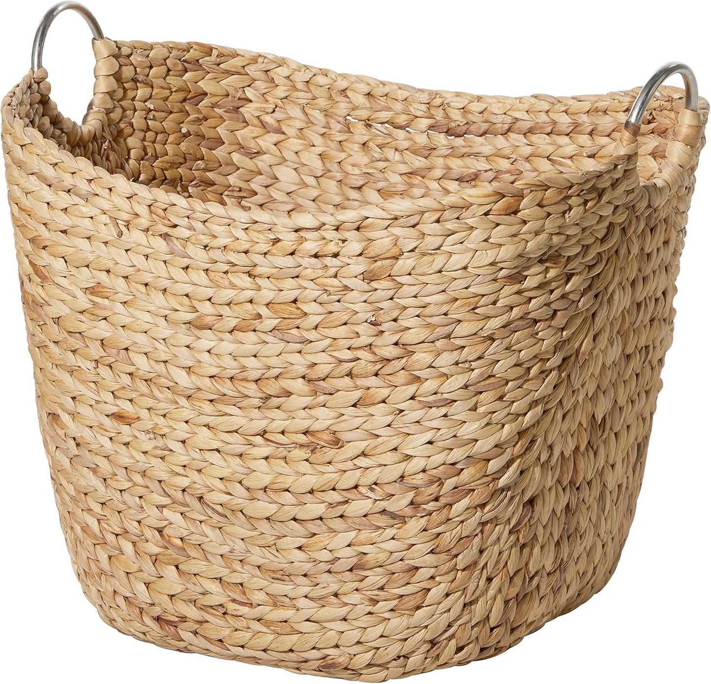 Deco 79 Seagrass Handmade Decorative and Functional Storage Basket Large Woven Basket Organizer with Ring Handles, Basket for Storage 20" x 18" x 19", Brown