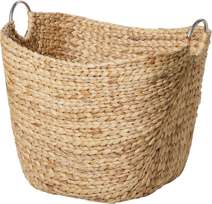 Deco 79 Seagrass Handmade Decorative and Functional Storage Basket Large Woven Basket Organizer with Ring Handles, Basket for Storage 20" x 18" x 19", Brown