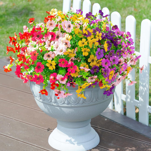 florisso Artificial Flowers for Outdoors Daisy 12 Bundles for Home Decoration, Faux Flower Fake Plants Outside Decoration with Eucalyptus UV Resistant for Planter Porch Patio Yard Garden Colorful