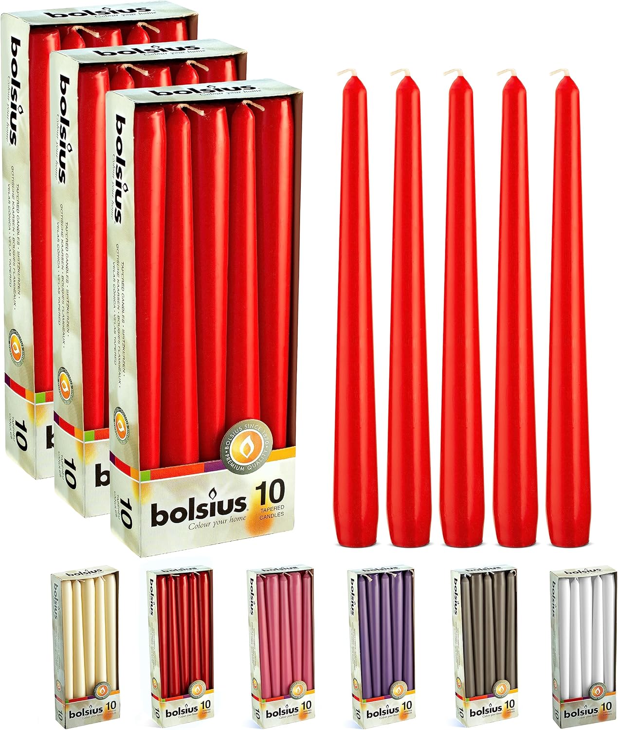 BOLSIUS Ivory Taper Candles - 10 Pack Unscented 10 Inch Dinner Candle Set - 8 Hours Burn Time - Premium European Quality - Smokeless and Dripless Household, Wedding, Party, and Home Décor Candlesticks