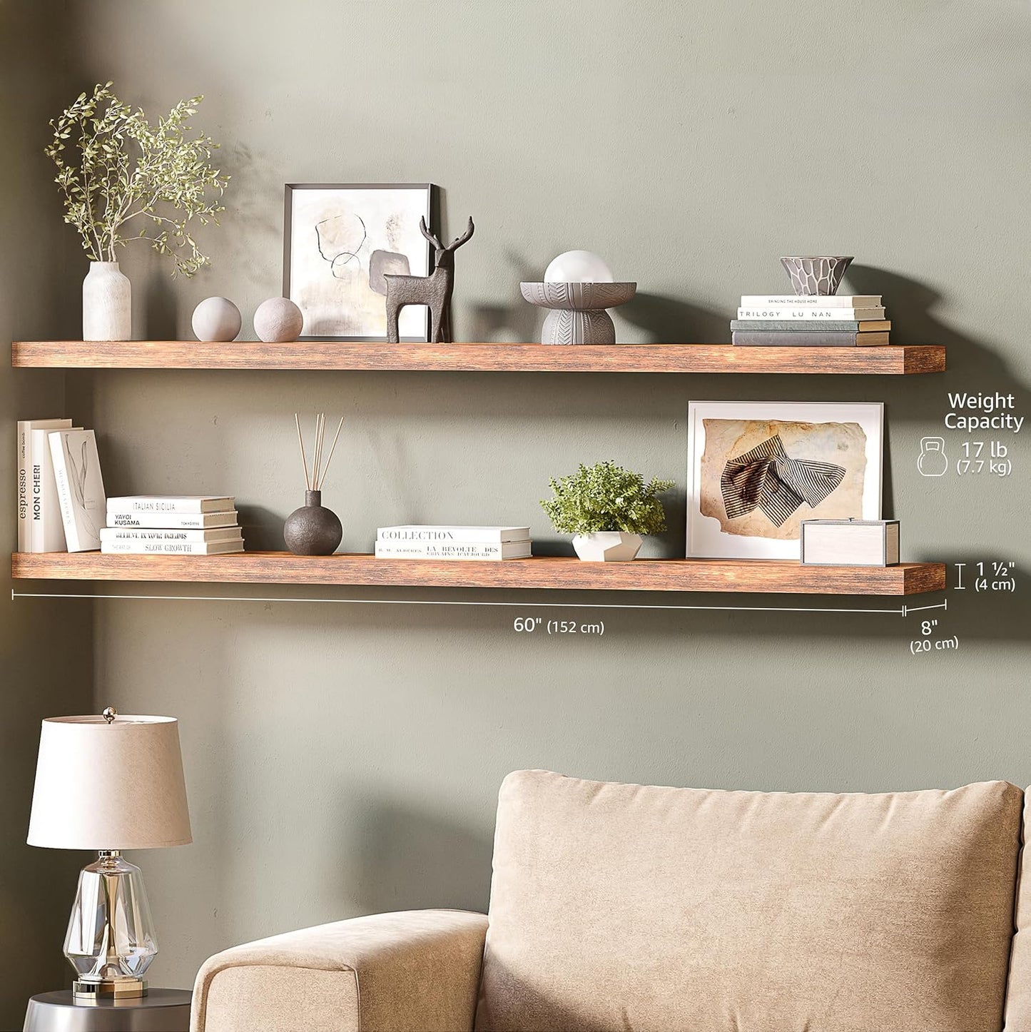 Ballucci Floating Shelves for Wall, 48" Wood Wall Shelf Set of 2, with Invisible Brackets for Bathroom, Living Room, Bedroom, Kitchen, Nursery, 8" Deep, Black