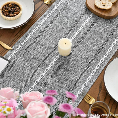Artoid Mode Beige Rustic Cotton Linen Table Runner, Seasonal Embroidered Hollow Kitchen Dining Table Decoration for Home Party Decor 13x72 Inch