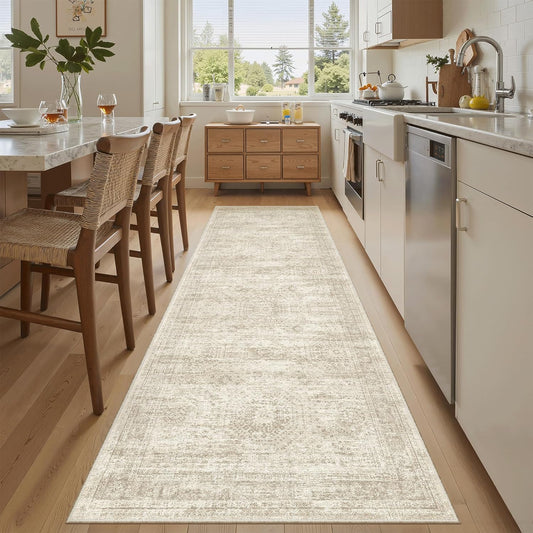 Soalmost Washable Area Rug 8x10, Large Soft Rugs for Living Room Vintage Beige Carpet 8x10 Area Rugs for Bedroom Dining Room Non-Slip Stain Resistant Under Table Rug - Colors A