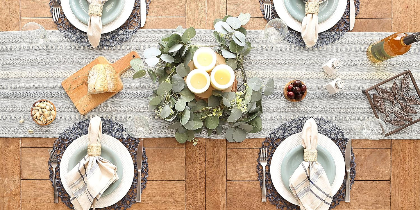 DII Farmhouse Braided Stripe Table Runner Collection, 15x72 (15x77, Fringe Included), Black