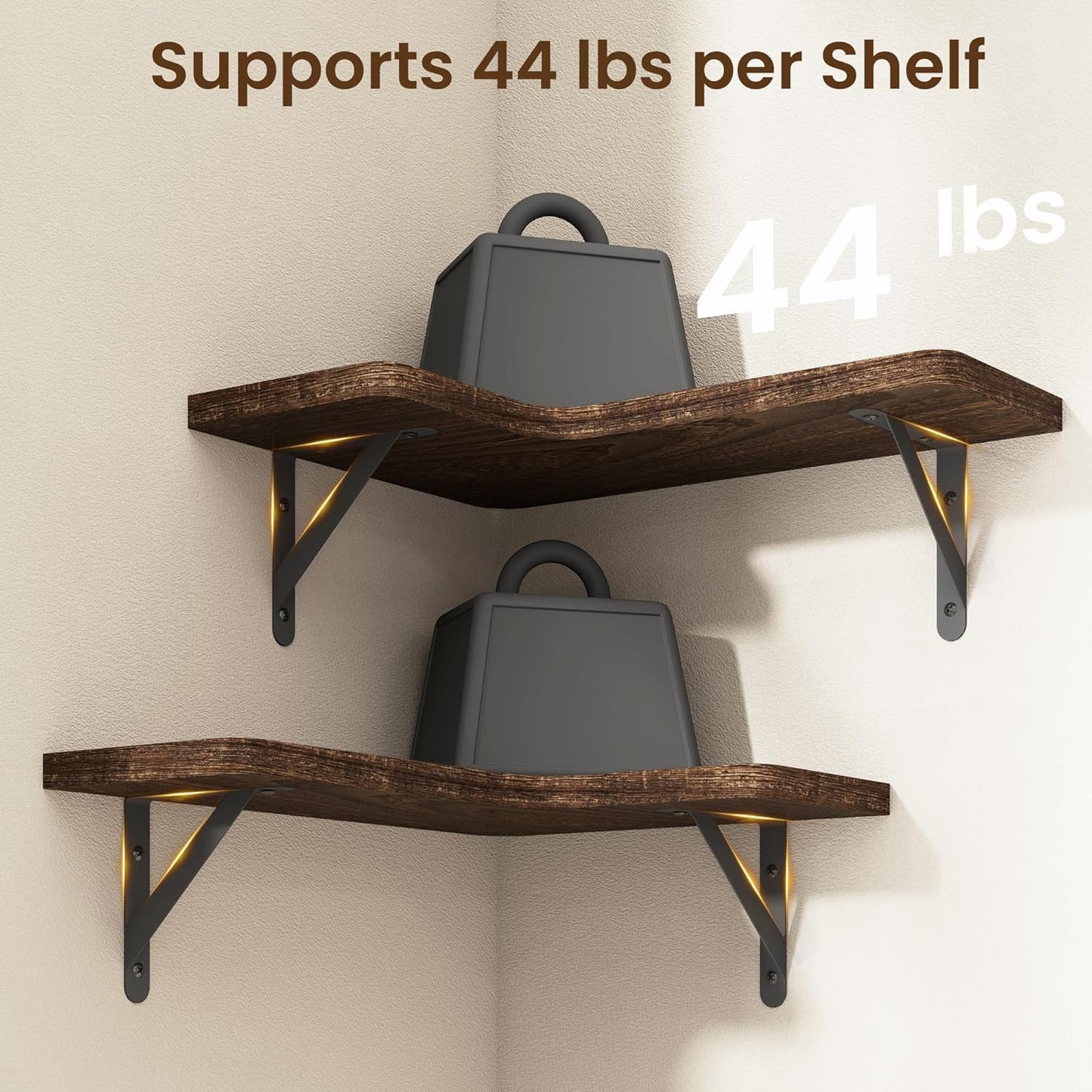 Venusmiles Corner Floating Shelves Set of 4, Wall Mounted L-Shaped Storage - Maximize Unused Corner Space in Bathroom, Kitchen, Bedroom, Office, Dark Carbonized