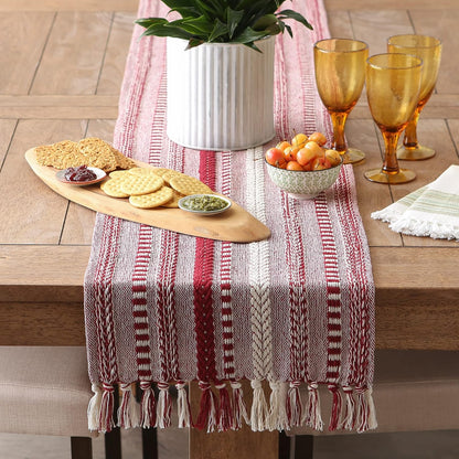 DII Farmhouse Braided Stripe Table Runner Collection, 15x72 (15x77, Fringe Included), Black