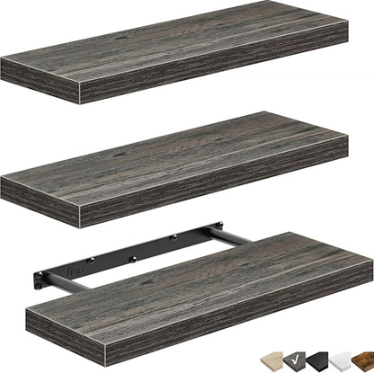 QEEIG Floating Shelves for Wall Bathroom Shelf Bedroom Kitchen Living Room Hanging Book Shelves Small Farmhouse Decor 16 inch Set of 3, Rustic Brown (015-BN3)