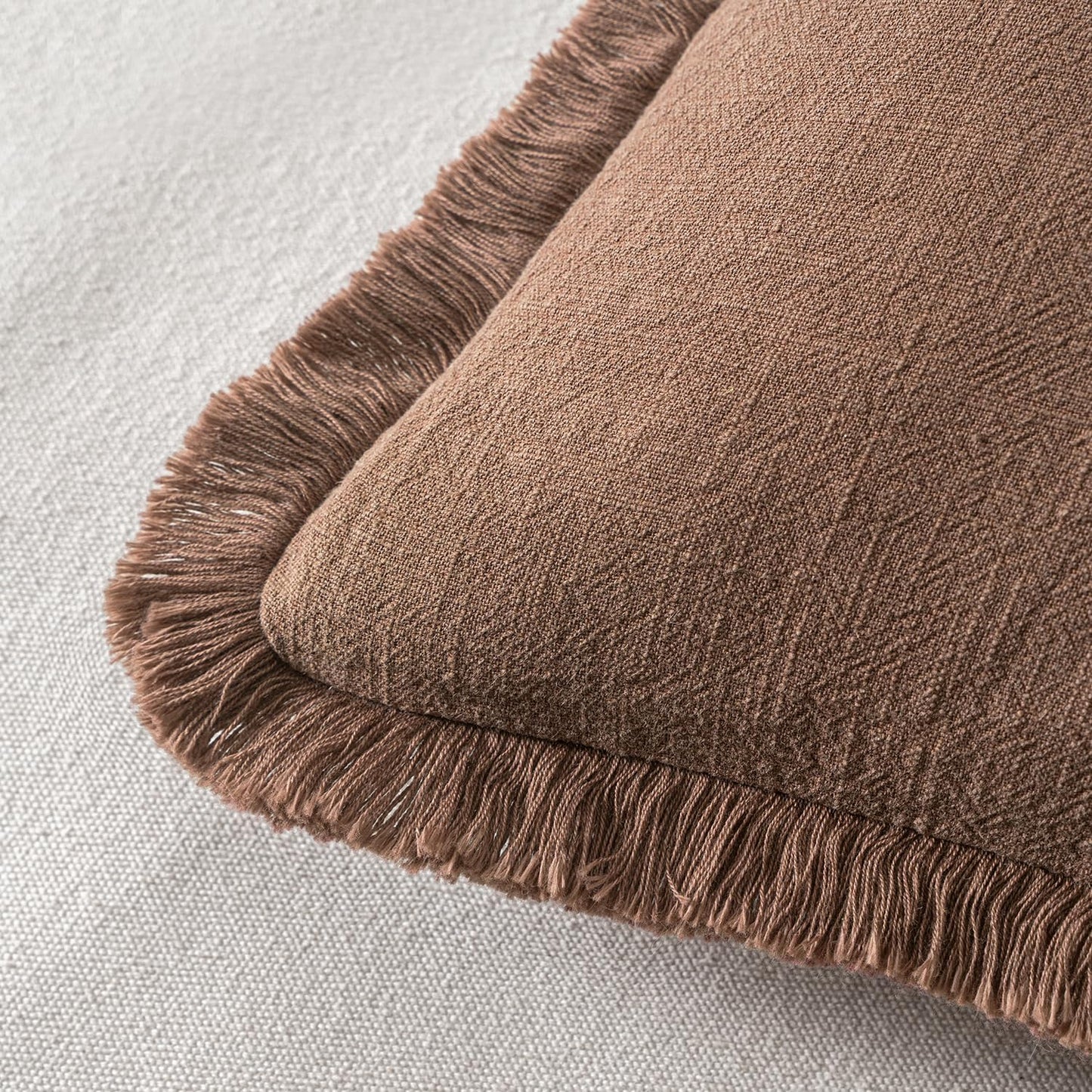 MIULEE Decorative Throw Pillow Covers Neutral Linen Fringe Throw Pillows Set of 2 Natural Beige Boho Farmhouse Cushion Covers with Tassels for Couch Sofa Bed Spring Home Decor 20x20 Inch