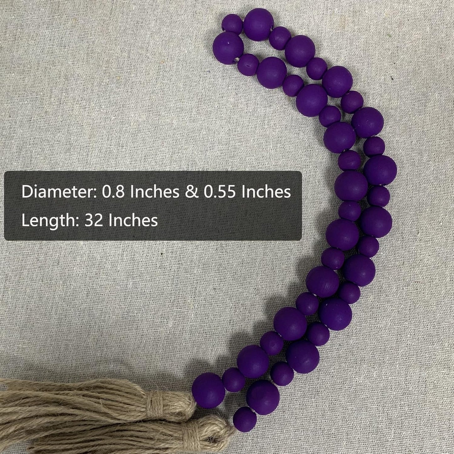 Handcrafted Farmhouse Wooden Decorative Beads Garland, Table Tray Boho Wood Beads with Tassel, Small Rustic Antique Decor for Home and Events (32" Rustic Blue)