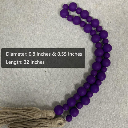 Handcrafted Farmhouse Wooden Decorative Beads Garland, Table Tray Boho Wood Beads with Tassel, Small Rustic Antique Decor for Home and Events (32" Rustic Blue)