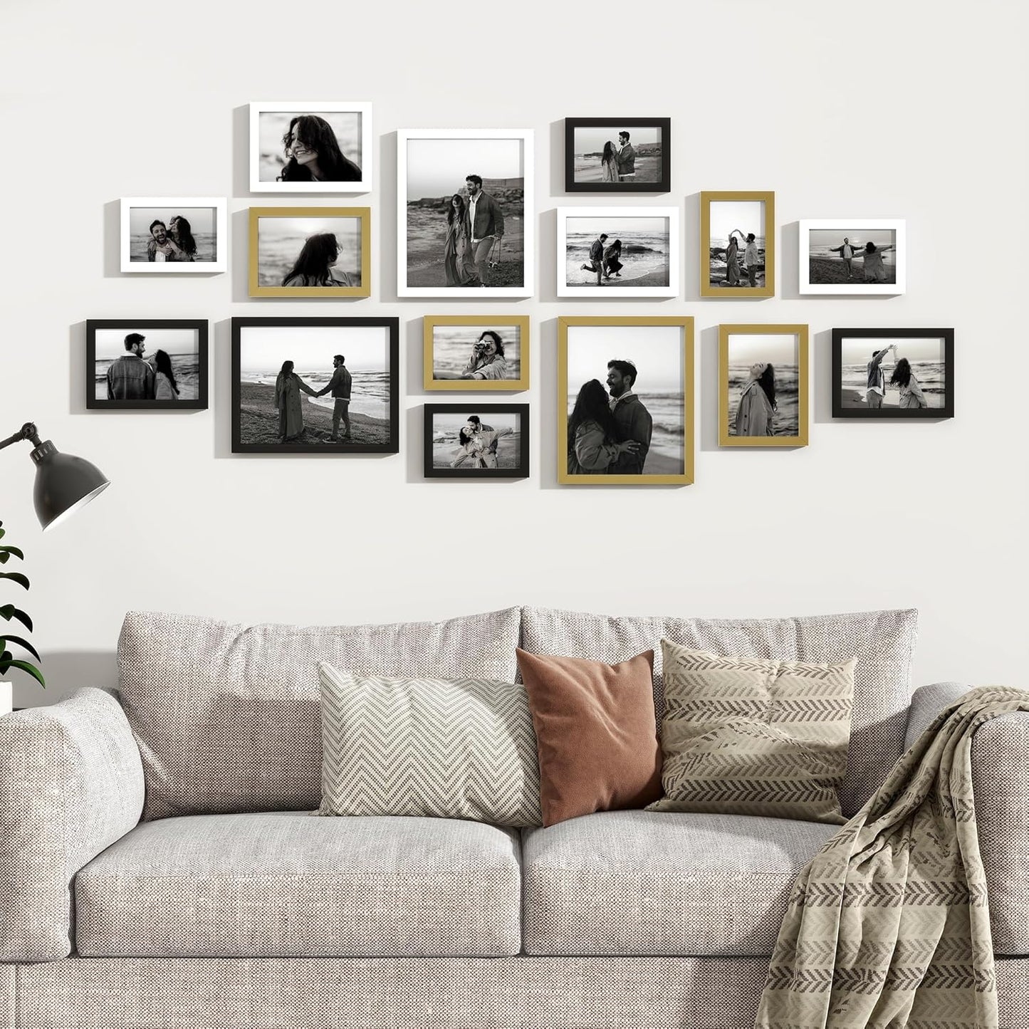 Venusmiles 15 Pack Picture Frames Collage Wall Decor, Gallery Frame Set for Wall Mounting or Tabletop Display, Multi Sizes Including 3pcs 8x10, 6pcs 5x7, 6pcs 4x6, Oak