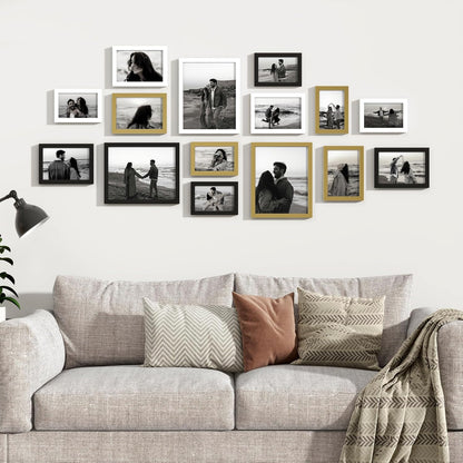 Venusmiles 15 Pack Picture Frames Collage Wall Decor, Gallery Frame Set for Wall Mounting or Tabletop Display, Multi Sizes Including 3pcs 8x10, 6pcs 5x7, 6pcs 4x6, Oak