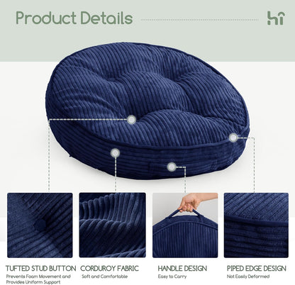 HIGOGOGO 6" Extra Thick Floor Pillow Cushion for Adults, Meditation Cushion Pillow, Large Square Floor Sitting, Tufted Corduroy Cover, for Tatami Living Room or Yoga, 22x22 Inch, 2Pack, Dark Grey