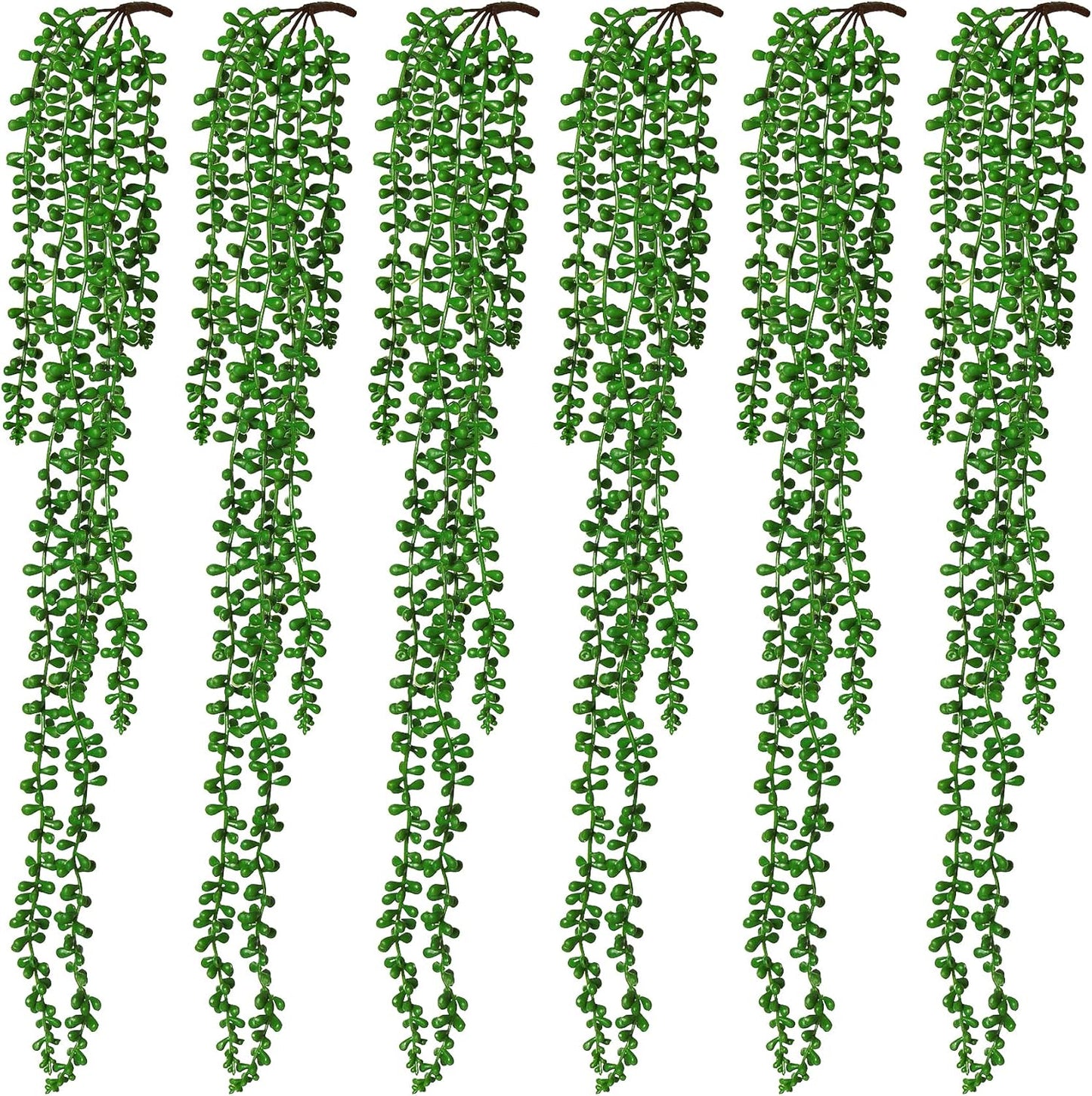 RECUTMS 6pcs Artificial Succulents Hanging Plants Fake Hanging String of Pearls Plant Faux Greenery Wall Plants for Spring Indoor Outdoor Home Bedroom Patio Garden Easter Decor