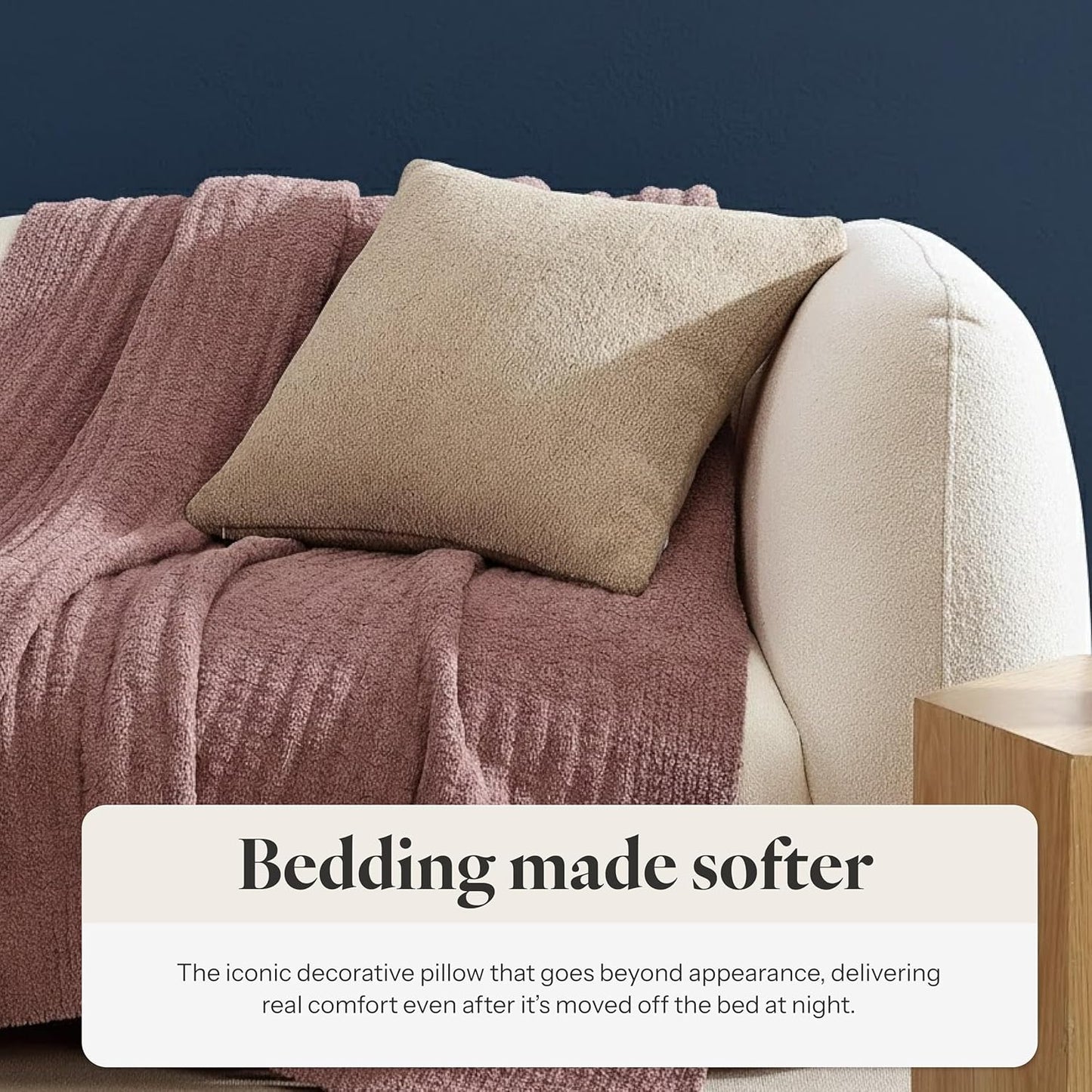 Sunday Citizen Snug Throw Pillow – Soft Memory Foam Decorative Pillow, Plush Snug Fabric Cover, Cozy Sofa & Bed Pillow, Washable Cover, Luxury Throw Pillow (Biscotti)