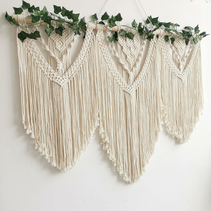 guzhiou large macrame wall hanging - Boho Tapestry Macrame Wall Decor Art- Chic Bohemian Handmade Woven Tapestry Home Decoration for Bedroom Living Room Apartment Wedding Party - 43"x32" (Wood bead)
